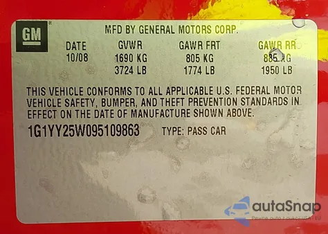 2009 Chevrolet Corvette z USA, uszkodzony, nr VIN 1G1YY25W095109863